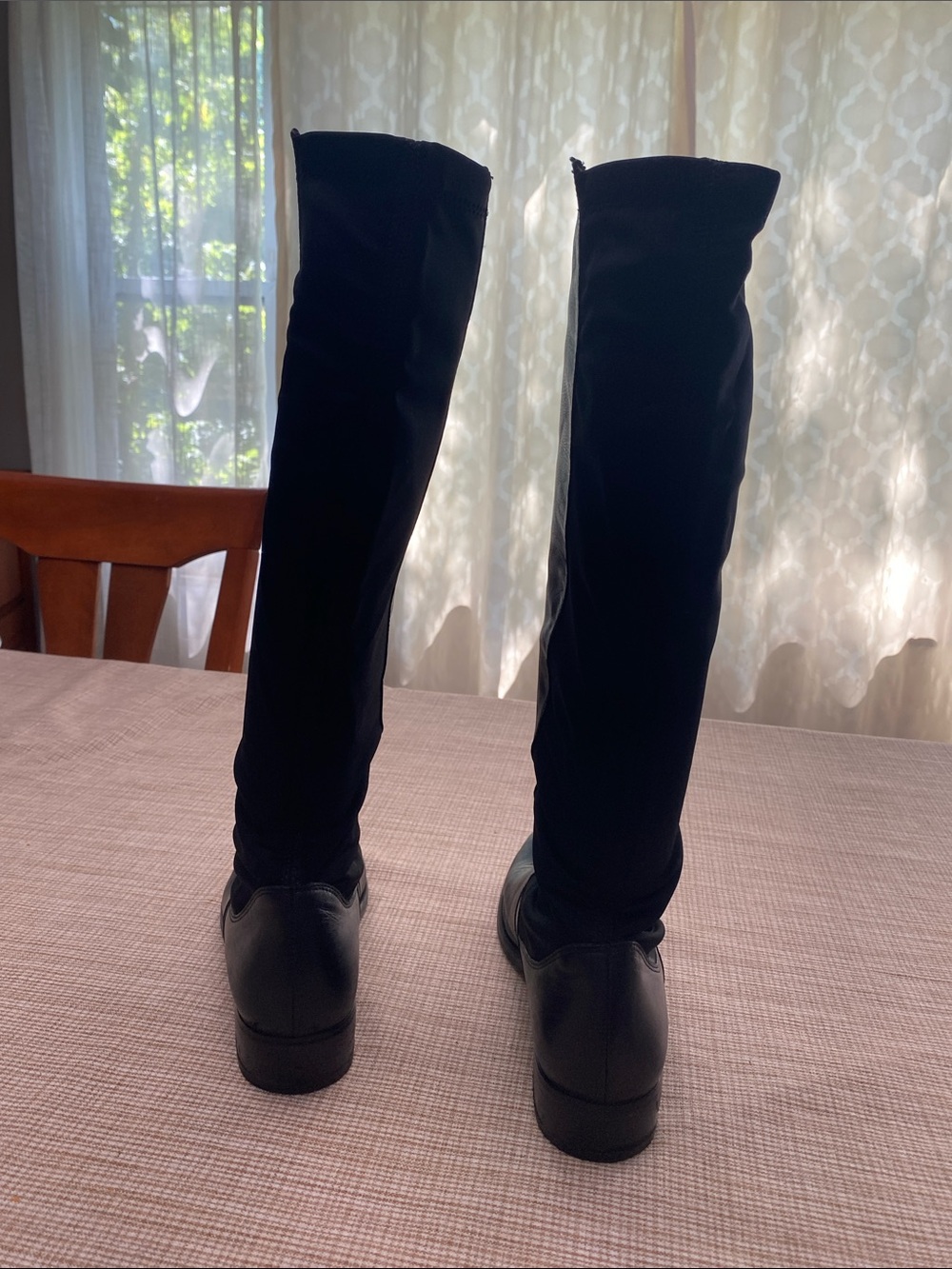 Corso Como Black Leather and Stretch Panel Knee Boots
